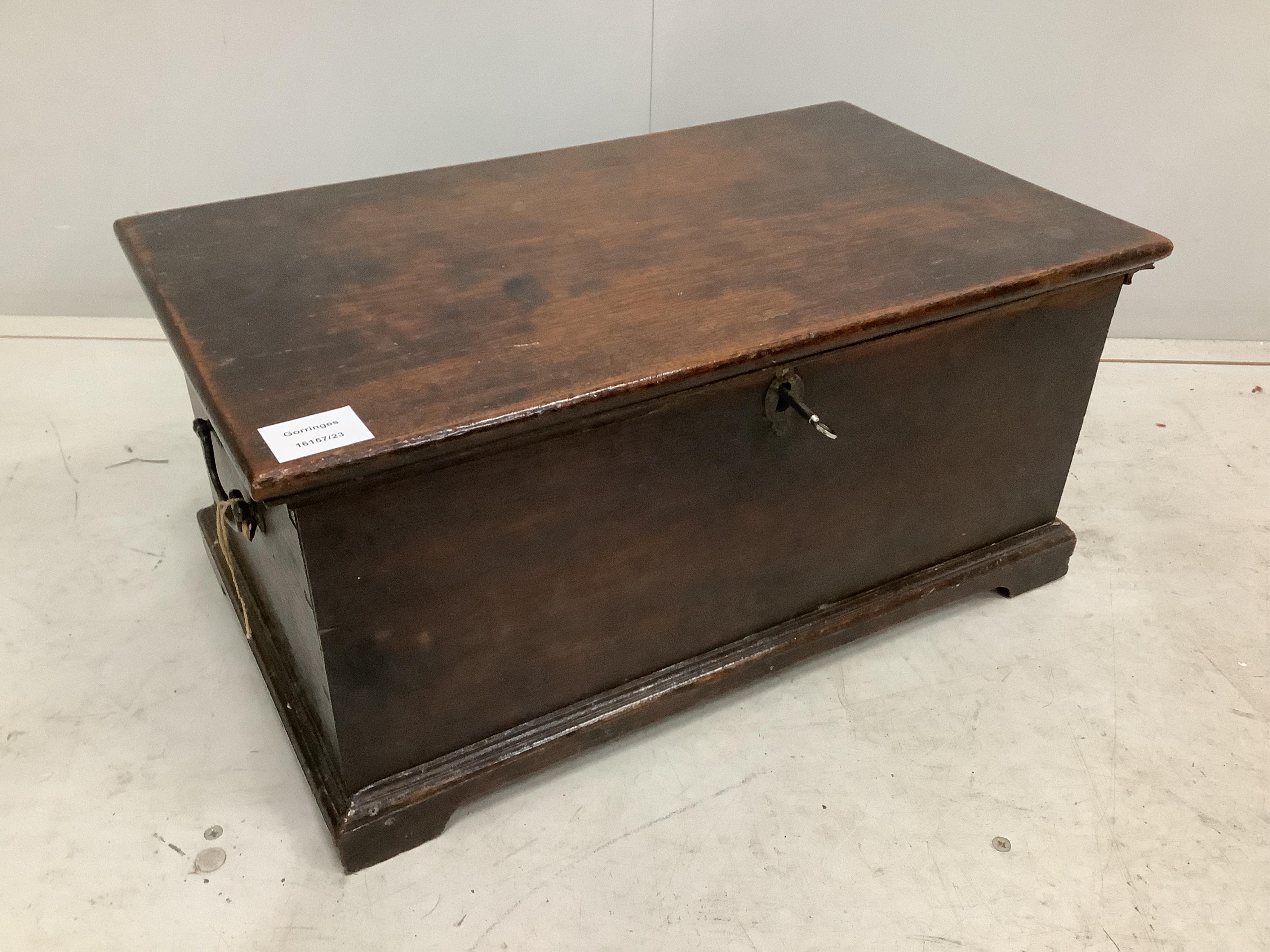 An 18th century rectangular oak bible box, width 55cm, depth 32cm, height 26cm. Condition - fair